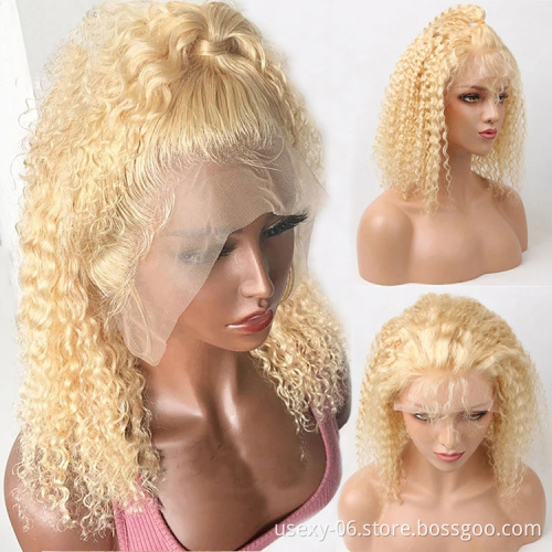 wholesale blonde curly wigs for black women hd lace pre plucked brazilian wigs transparent lace 613 blonde human hair wigs